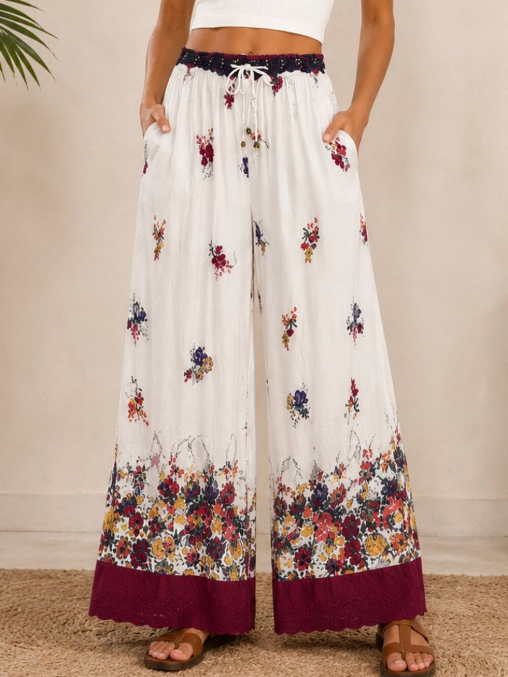 Floreat "Loved by Anthropologie" Floral Tiered Wide Leg Pants Small Preowned